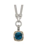 Moonlit Lily Shey Couture Sterling Silver with 14K Accent 17 Inch Antiqued Cushion London Blue Topaz and Diamond Plus 1in. Ext. Necklace