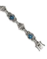 Liora Shey Couture Sterling Silver 7.75 inch Antiqued Round London Blue Topaz Bracelet