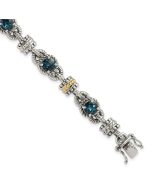 Aurum Shey Couture Sterling Silver with 14K Accent 7.25 Inch Antiqued Round London Blue Topaz Bracelet