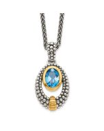 Iridescent Iris Shey Couture Sterling Silver Gold-tone Flash Gold-plated Antiqued Oval London Blue Topaz 18 inch Necklace
