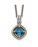 Bright Elm Dawn Marigold Shey Couture Sterling Silver with 14K Accent 18 Inch Antiqued CushionLondon Blue Topaz Necklace