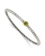 Nocturne Shey Couture Sterling Silver with 14K Accent Peridot Round Bezel Hinged Bangle Bracelet