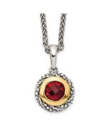 Winter Cascade Shey Couture Sterling Silver with 14K Accent 18 Inch Antiqued Checkerboard Round Bezel Garnet Necklace