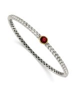 Amara Shey Couture Sterling Silver with 14K Accent Antiqued Round Bezel Garnet Bangle Bracelet