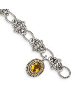 Vara Shey Couture Sterling Silver with 14K Accent 7.75 Inch Antiqued Oval Citrine Bracelet