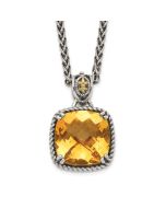 Summer Willow Shey Couture Sterling Silver with 14K Accent 18 Inch Antiqued Checkerboard Cushion Citrine Necklace