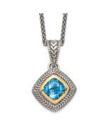Subtle Sky Cool Violet Shey Couture Sterling Silver with 14K Accent 18 Inch Antiqued Cushion Bezel Sky Blue Topaz Necklace