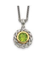 Emerald Comet Shey Couture Sterling Silver with 14K Accent 18 Inch Antiqued Round Bezel Peridot Necklace