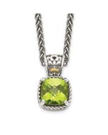 Radiant Equinox Shey Couture Sterling Silver with 14K Accent 18 Inch Antiqued Cushion Peridot Necklace