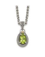 Winter Solstice Refined Oak Shey Couture Sterling Silver with 14K Accent 18 Inch Antiqued Pear Shaped Peridot Necklace