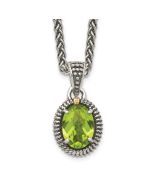 Amber Meadow Subtle Star Shey Couture Sterling Silver with 14K Accent 18 Inch Antiqued Peridot Oval Necklace