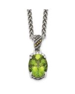 Iridescent Moon Sunlit Aurora Shey Couture Sterling Silver with 14K Accent 18 Inch Antiqued Oval Peridot and Diamond Necklace