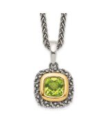 Satin Cove Shey Couture Sterling Silver with 14K Accent 18 Inch Antiqued Cushion Bezel Peridot Necklace