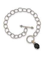 Isen Shey Couture Sterling Silver Rhodium-plated with 14K Accent 7.5 Inch Black Onyx Toggle Bracelet