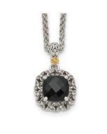 Golden Laurel Shey Couture Sterling Silver with 14K Accent 18 Inch Antiqued Checkerboard-cut Black Onyx Necklace