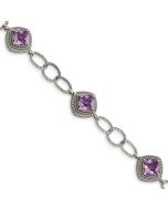 Seren Shey Couture Sterling Silver with 14K Accent 7.5 Inch Cushion Amethyst Bracelet
