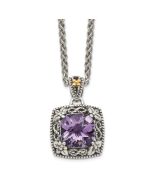 Moonlit Zephyr Shey Couture Sterling Silver with 14K Accent 18 Inch Antiqued Cushion Amethyst Necklace