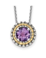 Bold Anthem Shey Couture Sterling Silver with 14K Accent 18 Inch Antiqued Round Amethyst Necklace