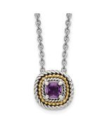 Dawn Pebble Dusk Cove Shey Couture Sterling Silver with 14K Accent 18 Inch Antiqued Cushion Amethyst Necklace