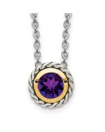 Arden Shey Couture Sterling Silver with 14K Accent 18 Inch Antiqued Round Bezel Amethyst Necklace