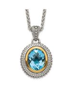 Graceful Aria Shey Couture Sterling Silver with 14K Accent 18 Inch Antiqued Oval Bezel Light Swiss Blue Topaz Necklace