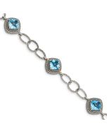 Amara Shey Couture Sterling Silver with 14K Accent 7.5 Inch Antiqued Cushion Light Swiss Blue Topaz Bracelet