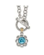 Emerald Equinox Radiant Cascade Shey Couture Sterling Silver Rhodium-plated with 14K Accent 18 Inch Round Light Swiss Blue Topaz and Diamond Toggle Necklace
