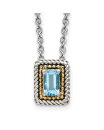 Graceful Serenade Shey Couture Sterling Silver with 14K Accent 18 Inch Emerald-cut Antiqued Light Swiss Blue Topaz Necklace