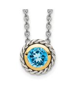 Brilliant Cedar Satin Pebble Shey Couture Sterling Silver with 14K Accent 18 Inch Antiqued Round Light Swiss Blue Topaz Necklace
