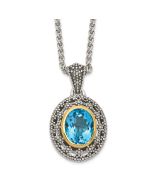 Warm Jasmine Shey Couture Sterling Silver with 14K Accent 18 Inch Antiqued Light Swiss Blue Topaz Oval Necklace