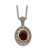 Noble Prelude Shey Couture Sterling Silver with 14K Accent 18 Inch Antiqued Oval Garnet Necklace