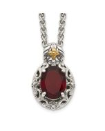 Brilliant Oak Shey Couture Sterling Silver with 14K Accent 18 Inch Antiqued Oval Garnet Necklace