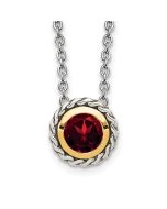 Lustrous Birch Shey Couture Sterling Silver with 14K Accent 18 Inch Antiqued Round Bezel Garnet Necklace