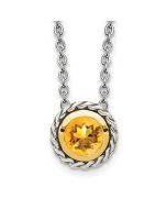Delicate Opus Shey Couture Sterling Silver with 14K Accent 18 Inch Antiqued Round Bezel Citrine Necklace