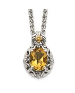 Radiant Willow Autumn Cove Shey Couture Sterling Silver with 14K Accent 18 Inch Antiqued Oval Citrine Necklace