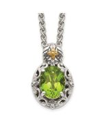 Timeless Moon Moonlit Valley Shey Couture Sterling Silver with 14K Accent 18 Inch Antiqued Oval Peridot Necklace