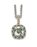 Soft Moon Bright Sky Shey Couture Sterling Silver with 14K Accent 18 Inch Antiqued Cushion Green Quartz Necklace