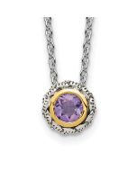 Dusk Jasmine Shey Couture Sterling Silver Antiqued with 14K Accent 18 Inch Antiqued Round Bezel Pink Quartz Necklace