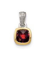 Gentle Willow Shey Couture Sterling Silver Rhodium-plated with 14k Accent Polished Cushion-cut Garnet Pendant
