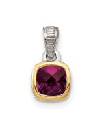 Regal Meadow Shey Couture Sterling Silver Rhodium-plated with 14k Accent Polished Cushion-cut Rhodolite Garnet Pendant
