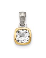 Rosy Ember Shey Couture Sterling Silver Rhodium-plated with 14k Accent Polished Cushion-cut White Topaz Pendant