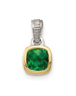 Emerald Jasmine Pure Ember Shey Couture Sterling Silver Rhodium-plated with 14k Accent Polished Cushion-cut Created Emerald Pendant