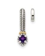 Spring Oak Sculpted Halo Shey Couture Sterling Silver Antiqued with 14k Accent Polished Amethyst Chain Slide Pendant
