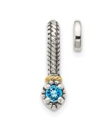 Polished Jasmine Shey Couture Sterling Silver Antiqued with 14k Accent Polished Blue Topaz Chain Slide Pendant