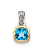 Modern Jasmine Sleek Violet Shey Couture Sterling Silver Rhod-plated with 14k Accent Polished Cushion-cut Light Swiss Blue Topaz Pendant