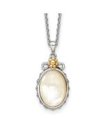 Silken Lotus Shimmering Moon Shey Couture Sterling Silver with 14K Accent 18 Inch Floral Oval Mother Of Pearl Necklace