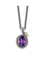 Amara Shey Couture Sterling Silver with 14K Accent 18 Inch Antiqued Oval Amethyst Necklace