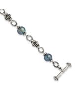 Vion Shey Couture Sterling Silver Antiqued 8-8.5mm Freshwater Cultured Black Pearl 8 inch Toggle Bracelet