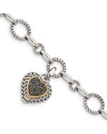 Caelum Shey Couture Sterling Silver with 14K Accent 8 Inch Antiqued Black Diamond Heart Link Bracelet