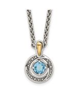 Minimal Sky Shey Couture Sterling Silver Antiqued with 14k Accent Light Swiss Blue Topaz 18 inch Necklace